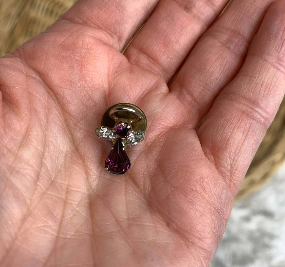 Purple Clear Rhinestone Angel Pin Brooch 3/4" x .5"